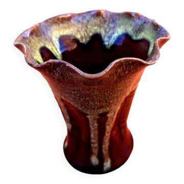 1950s Cornet Vase Vallauris Style Glazed Ceramic
