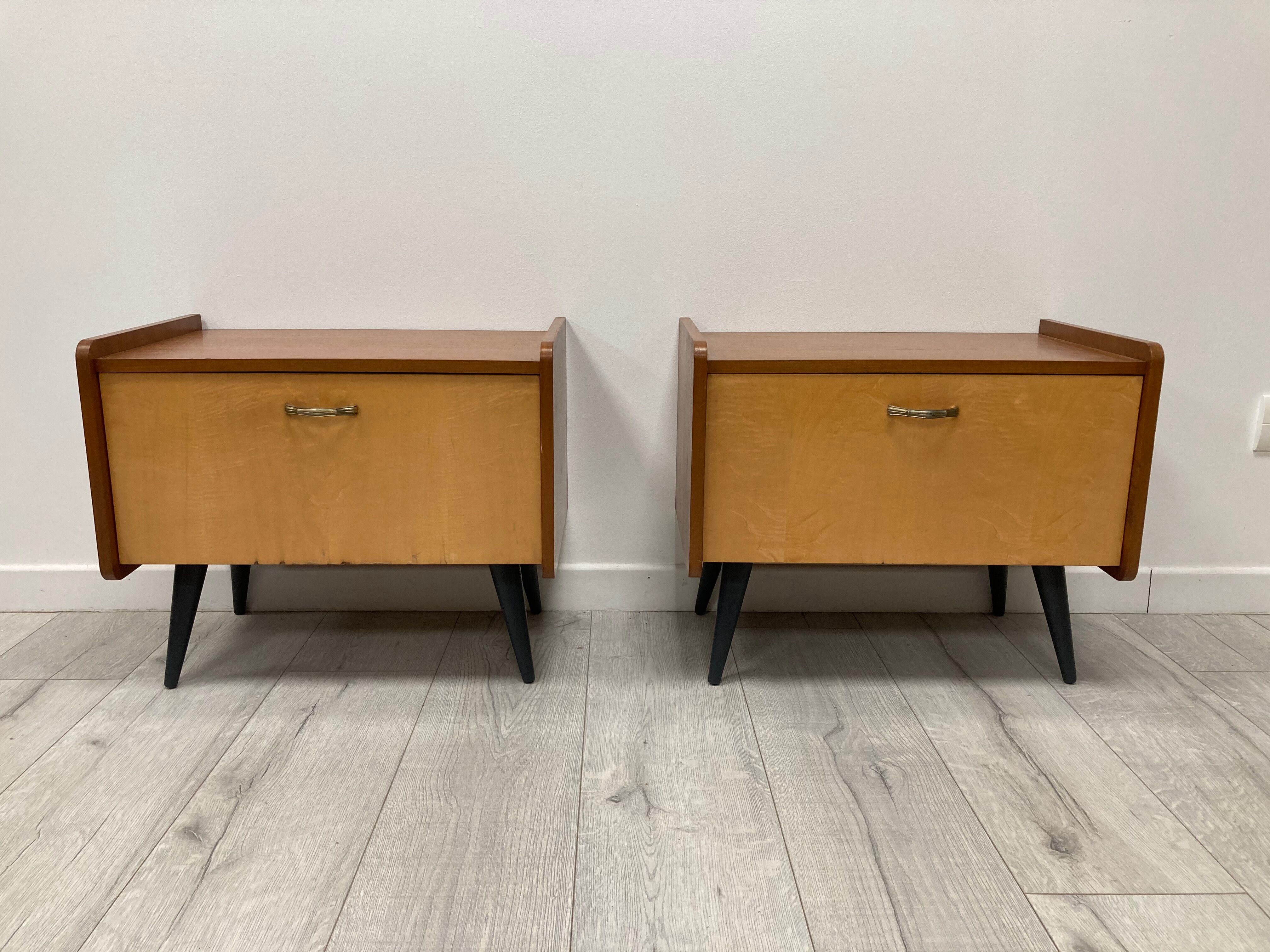 Pair of 1960s bedside tables compass feet