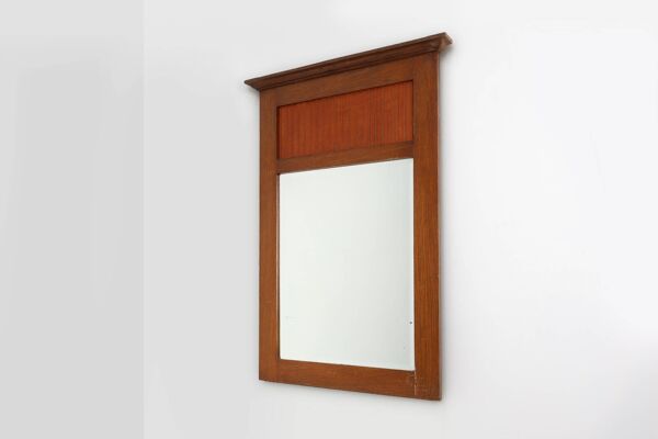 Miroir en chêne Art Déco français avec panneau cannelé, vers 1930