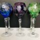 Set of six colored cut crystal wine glasses