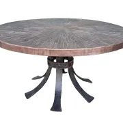 Brutalist wrought iron round coffee table with bronze-coloured top – 1970s