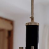 Lustre plafonnier en verre fumé laiton et acier années 50