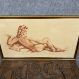 Painting / nude by Mr. Sylvain: red chalk from the Art Deco period signed around 1940