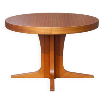 Round wooden table with 3 extensions, table with central star foot, dining table, living room table