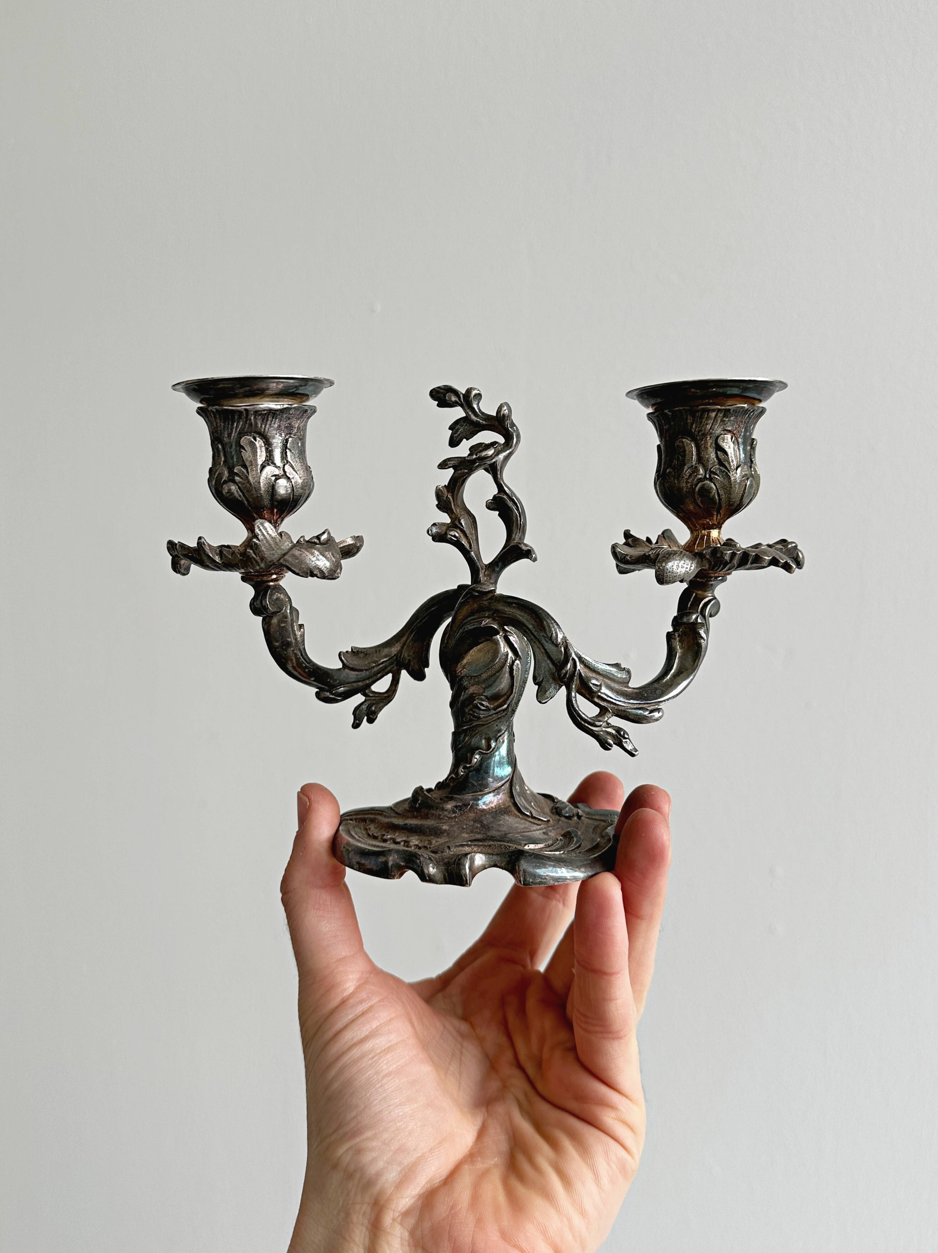 antique candlesticks set of 2 metal patina