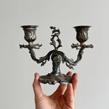 antique candlesticks set of 2 metal patina