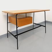 Pierre Paulin vintage modernist desk in oak wood and black metal