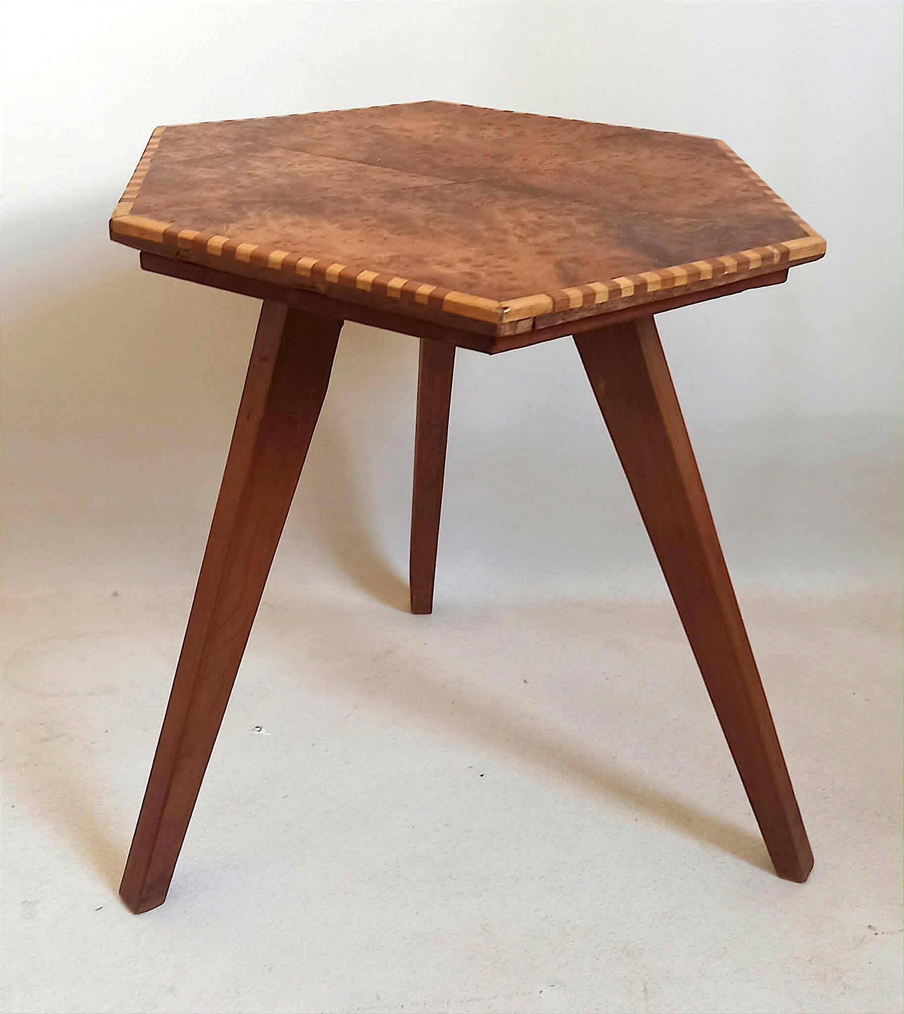Octagonal tripod side table 1960s Height 39 cm