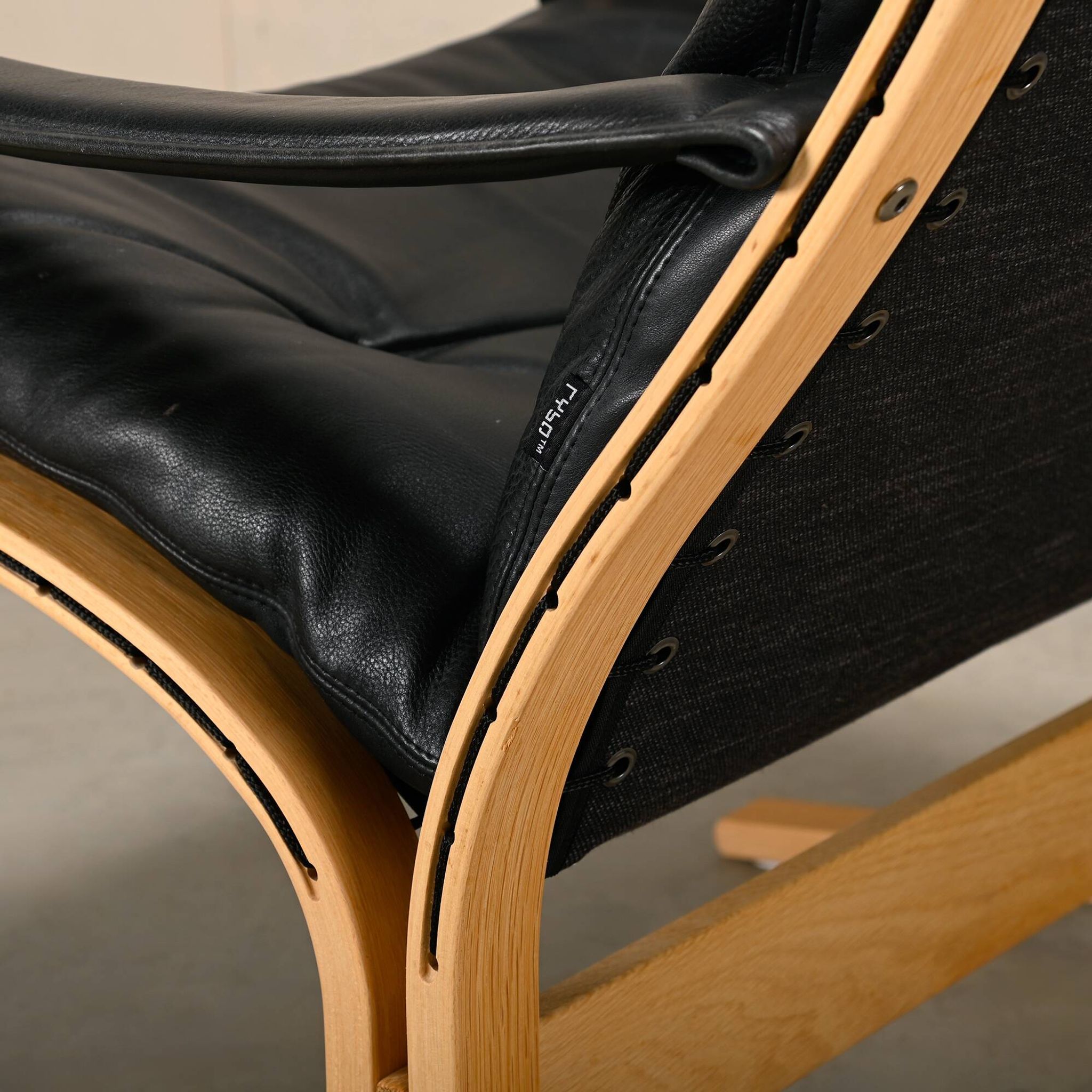 Ingmar Relling Siesta Lounge Chair and Ottoman in naturel Oak and Black Lea