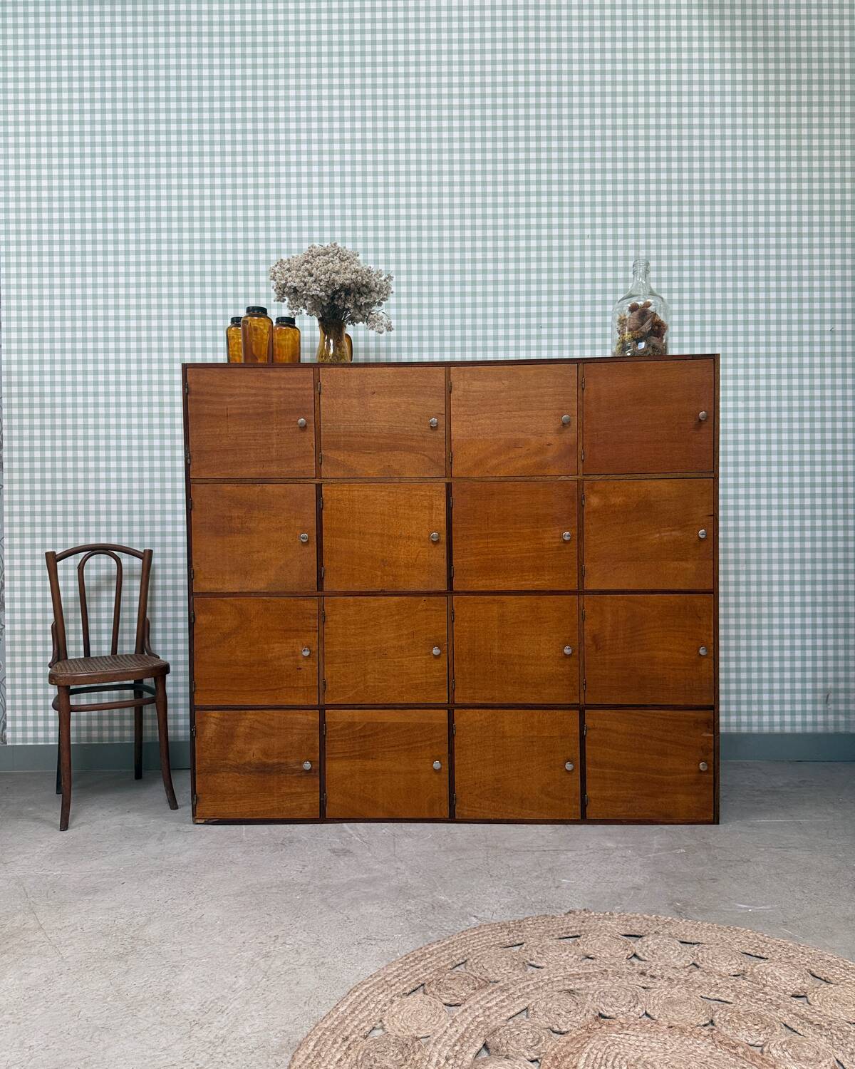Large vintage wooden locker cabinet
