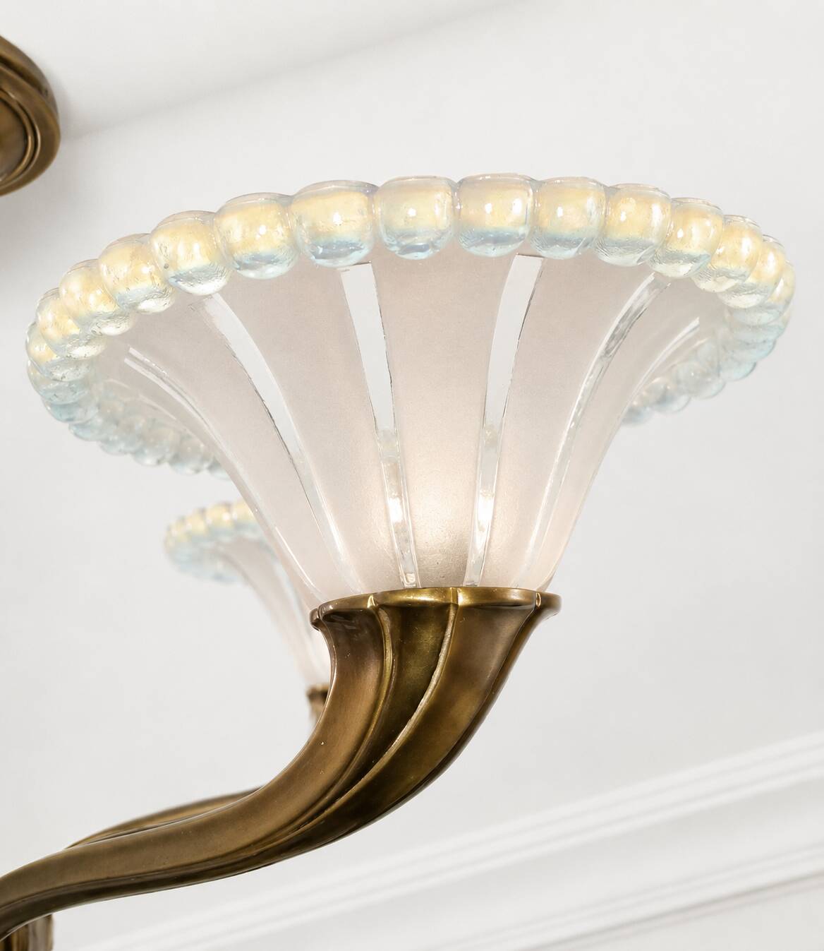 Art Deco chandelier signed Petitot opalescent glass
