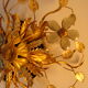 Vintage wall lamp or ceiling lamp in golden metal, glass flowers