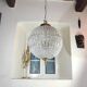 Spherical pendant light with crystal tassels and seed beads / vintage.
