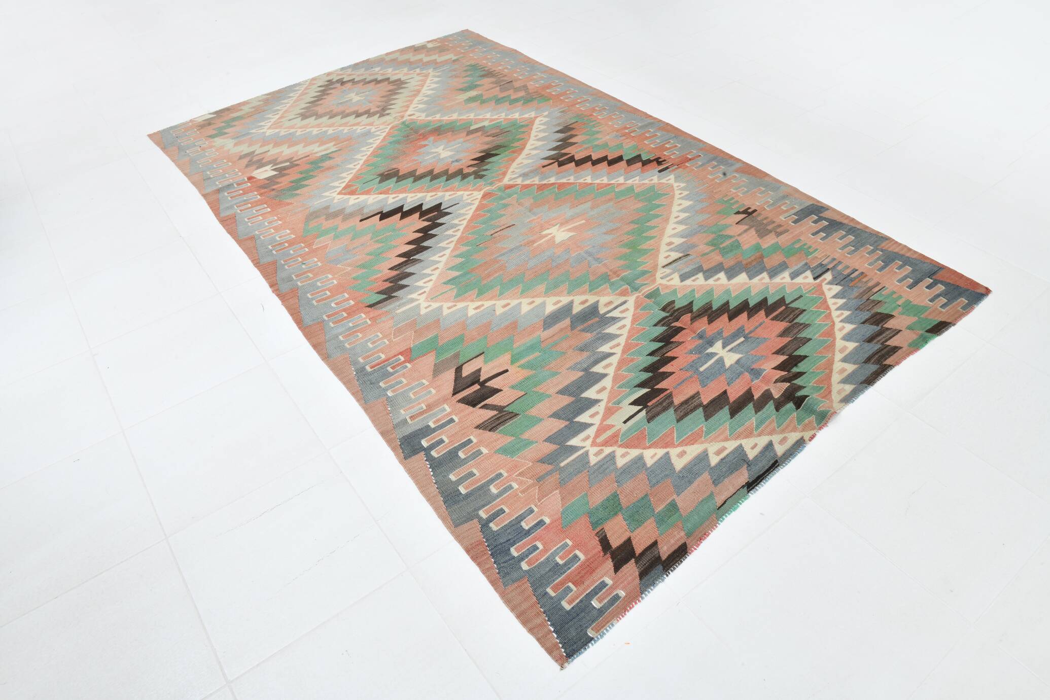 6x10 Decorative Rug, Soft Vintage Kilim Rug, Mint Green Area Kilim Rug,