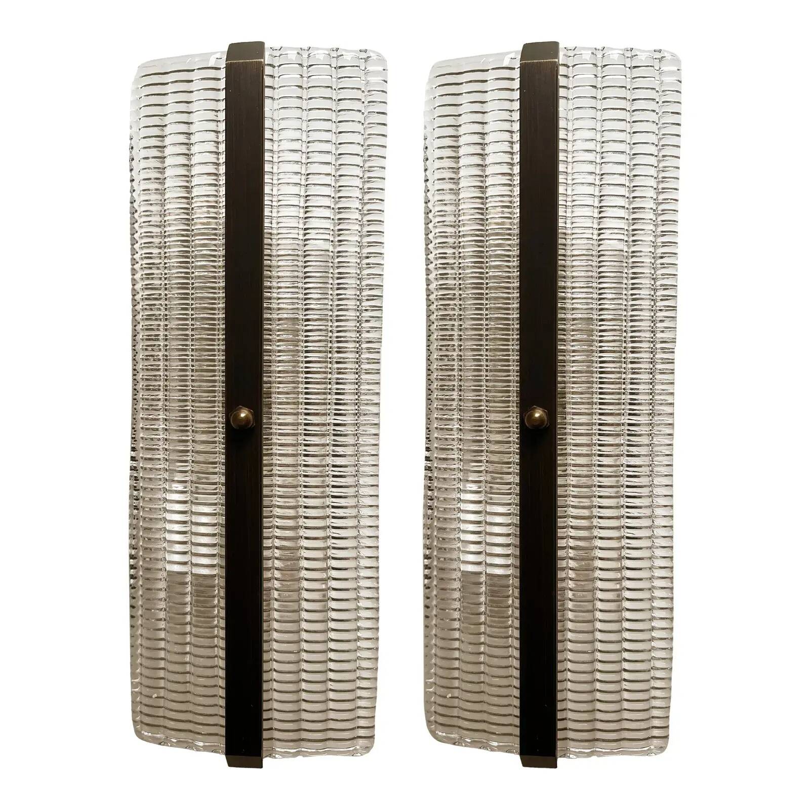 Contemporary Rectangular Diamond-Motif Murano Glass Sconces — Set of Four