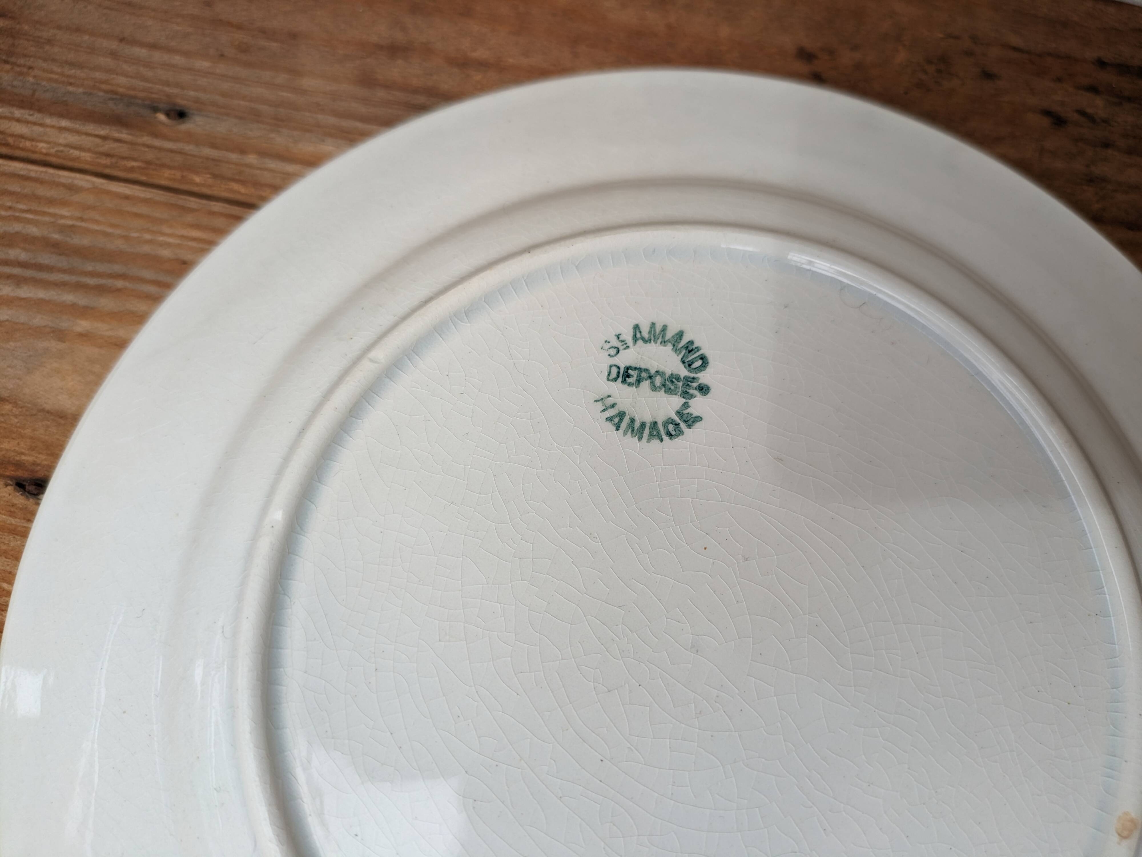 Old barbotine plate with plum motif Saint Amand Hamage