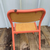 Chaise Ancienne Écolier Maternelle Tube Métal Rose & Bois 70’s Vintage