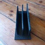 Vintage letter holder in black leather relief office accessory