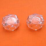 Pair of geometrizing shaped saltrons in cut glass