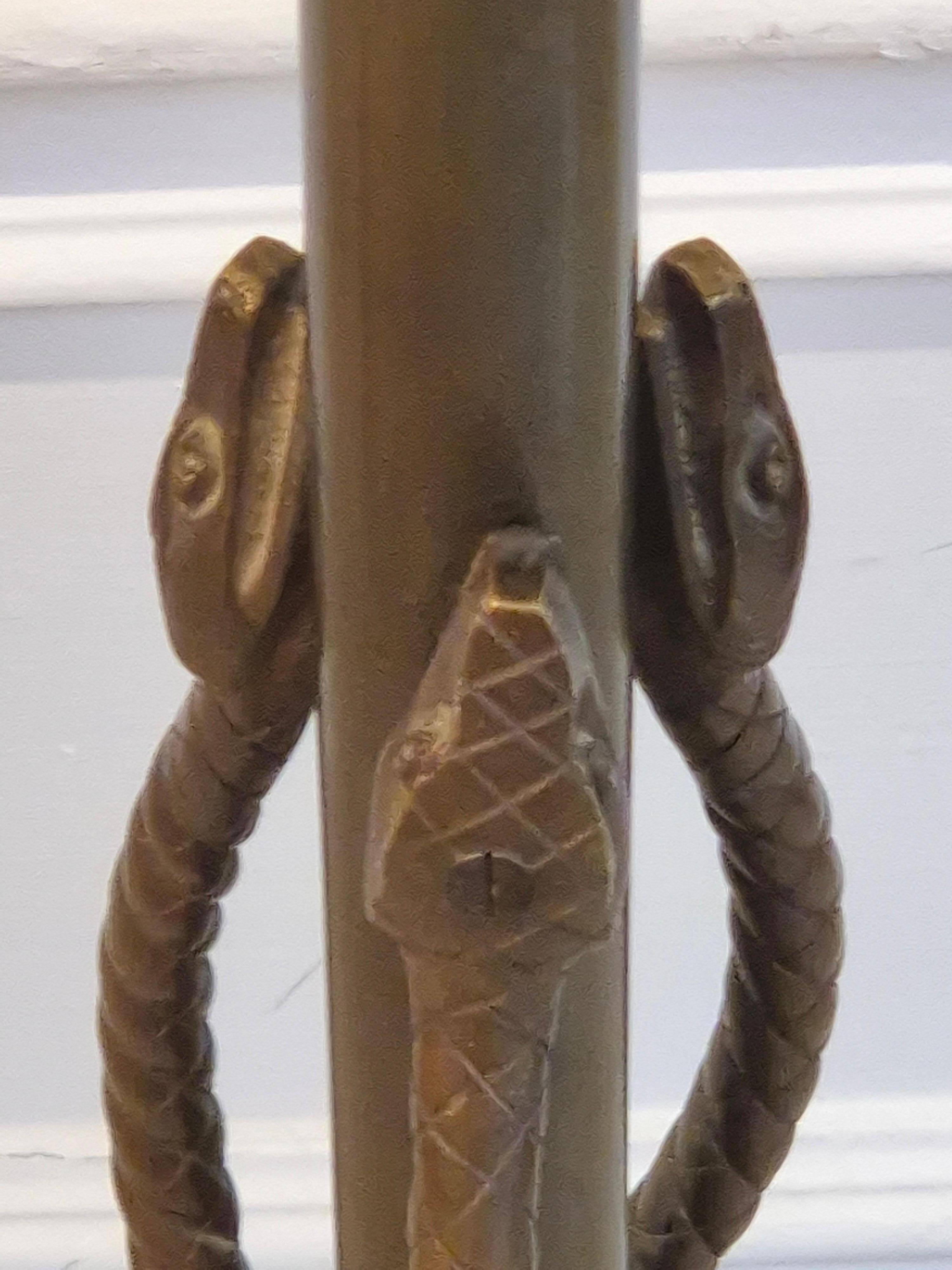 Rare and exquisite bronze floor lamp with intertwined snakes, early 1900s.
