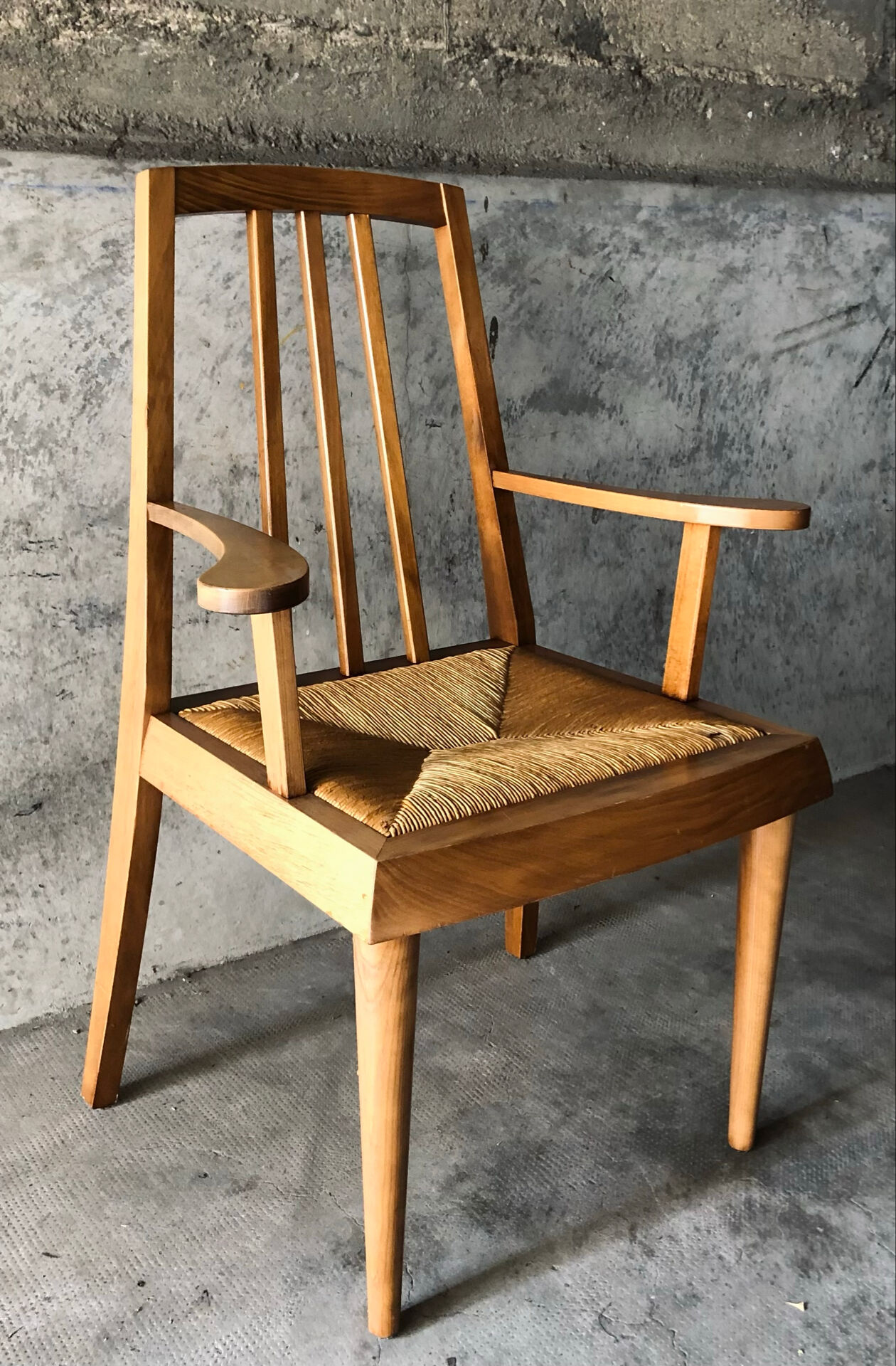 Solid wood and straw armchair, Reconstruction style, France