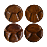 Lot of 4 plates or teak serving dishes, 70-80s