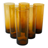 Lot de 6 verres ambrés Long Drink, 1970