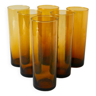 Set of 6 amber Long Drink glasses, 1970