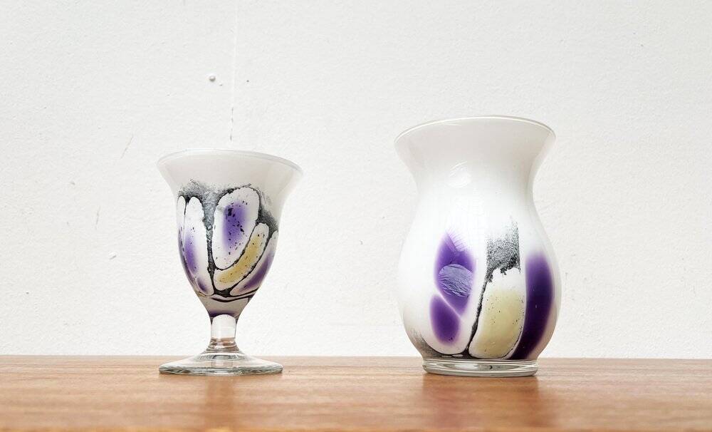 Vintage German glass vase and cup by Hans Jürgen Richartz for the Richartz art collection, set of 2.