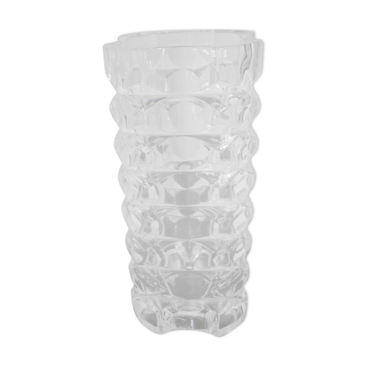Vase ancien verre transparent 4 faces annees 60