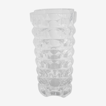 Vase ancien verre transparent 4 faces annees 60