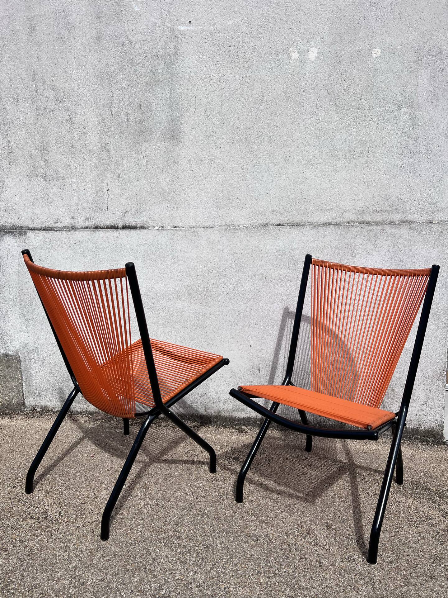 Paire Chaises pliantes scoubidou 1970's