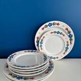 Set of 3 flat plates and 5 dessert plates with flower decoration, Tulowice Poland