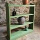 Vintage open pine shelf, original sage green paint, circa 1900–1930.