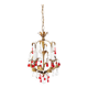 Small Italian chandelier in gilded metal with leaves and red drops, c. 1960.