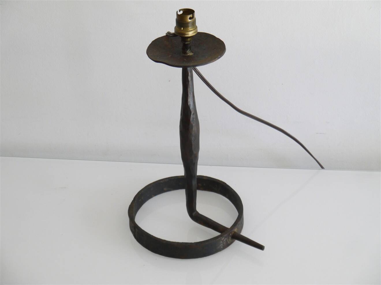 Brutalist hammered iron lamp from the 1950s.