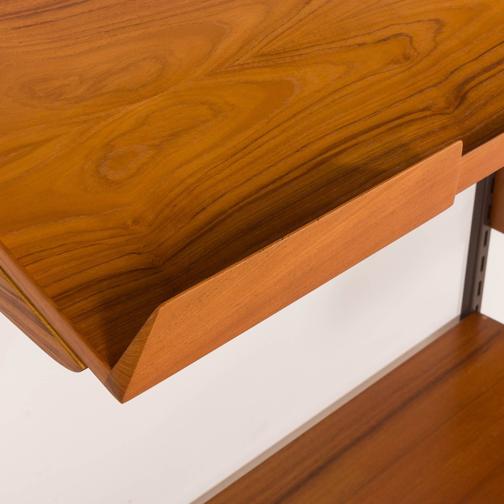Kai Kristiansen teak wall unit with a desk and a lamp, FM Mobler, 1960s