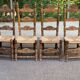 Set of 5 or 4 chic rustic traditional dining chairs with rush seats.
