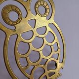 Vintage 70s owl golden brass trivet