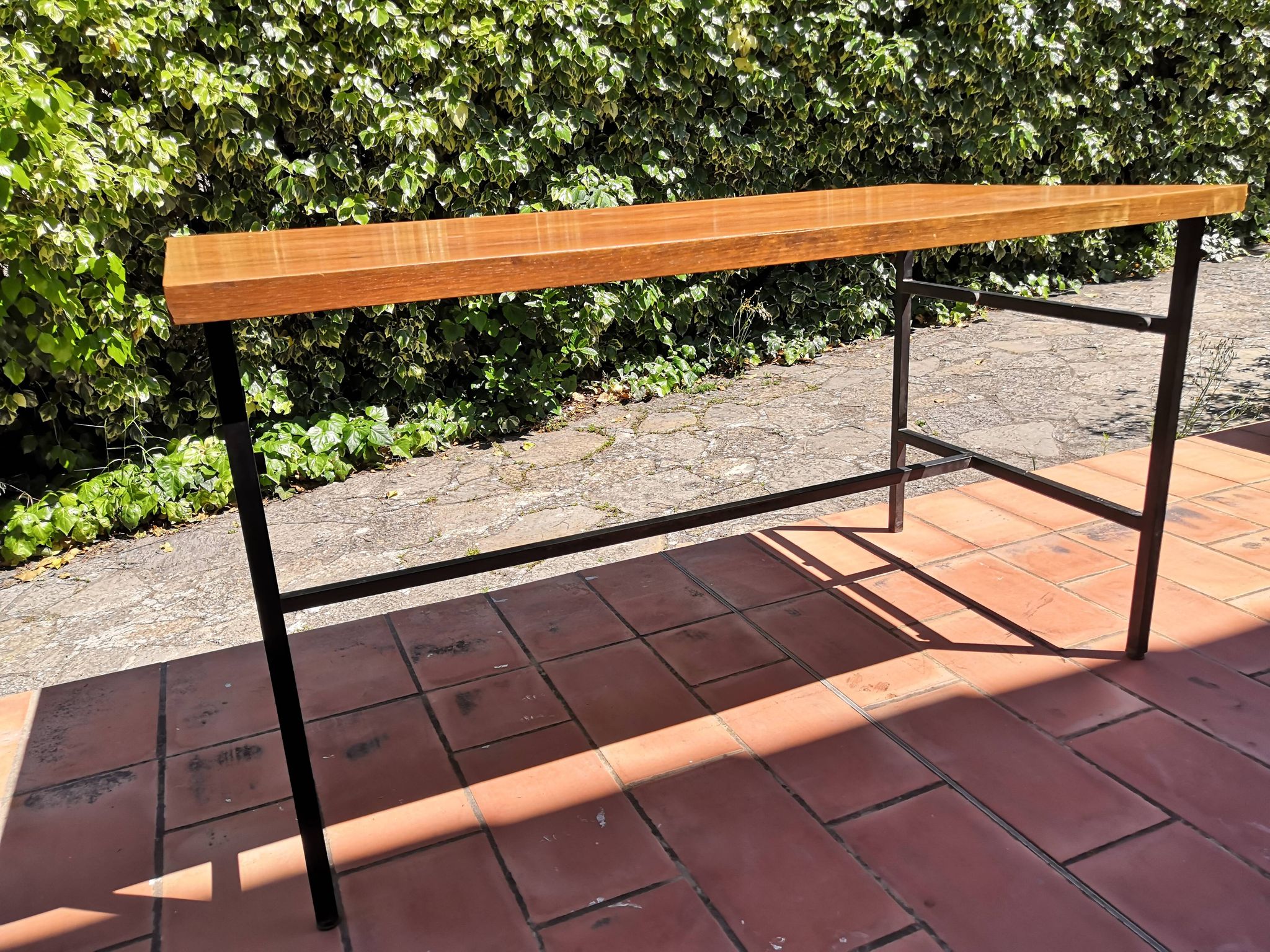 Metal and wood dining table for 6/8 people 145 cm vintage