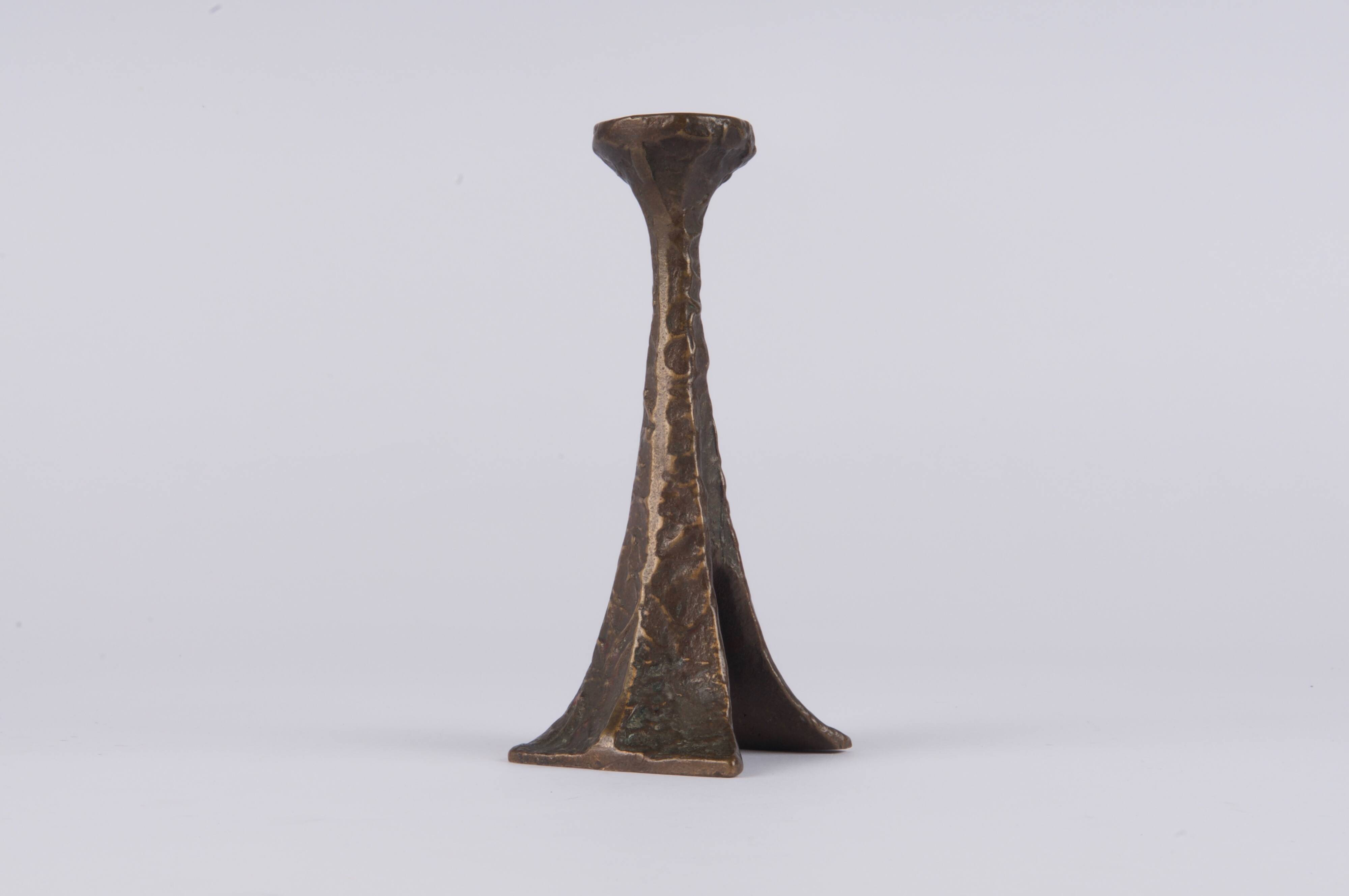 Brutalist bronze candle holder