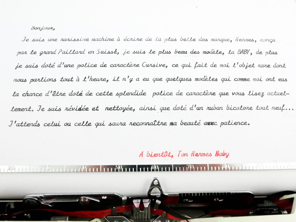 Hermes Baby color milk police cursive typewriter