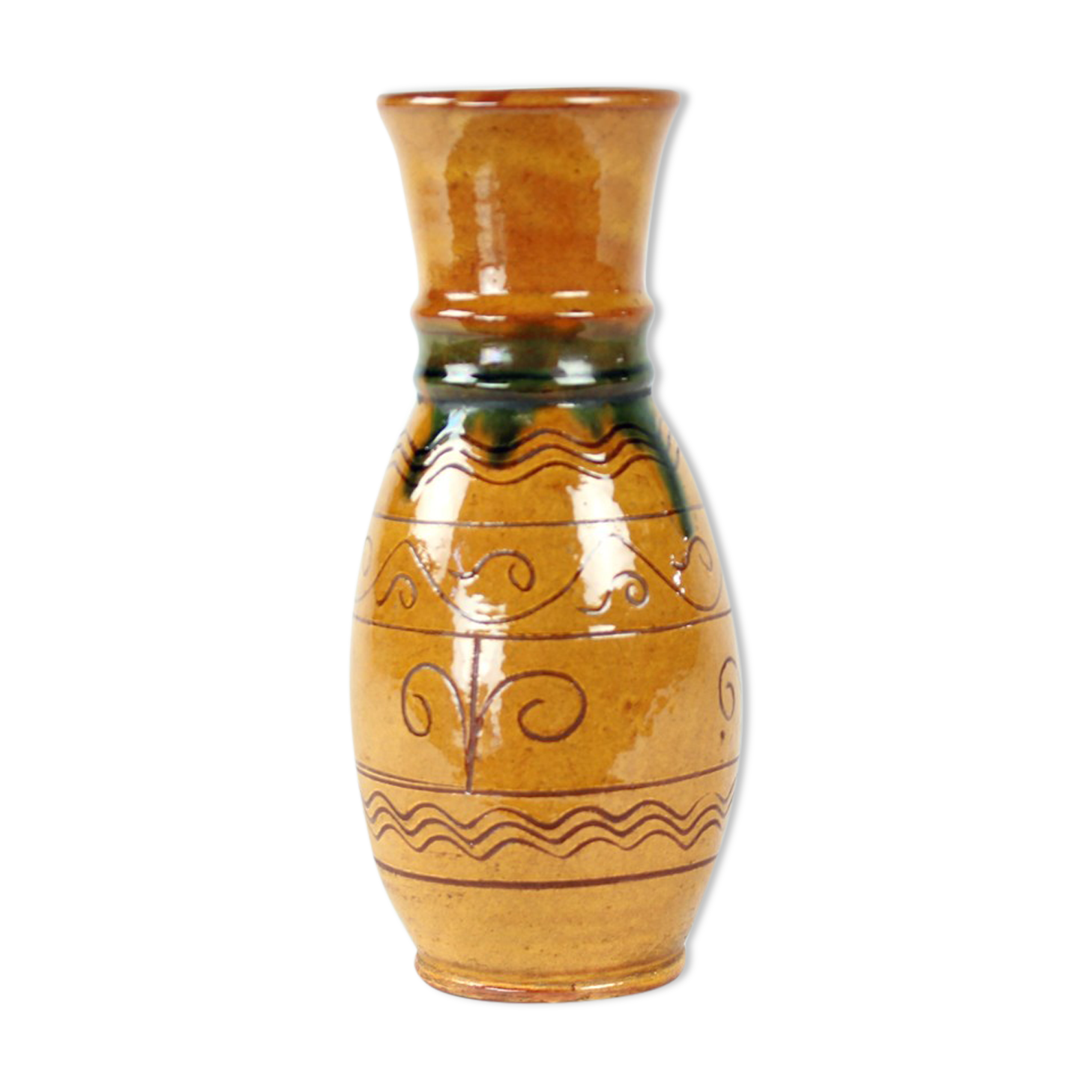 Brown ceramic vase, folk art, Czechoslovakia 1950s