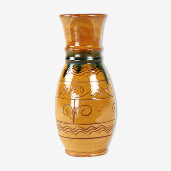 Vase en céramique brune, art populaire, Tchécoslovaquie 1950s