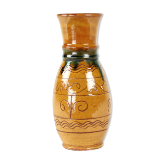 Brown ceramic vase, folk art, Czechoslovakia 1950s