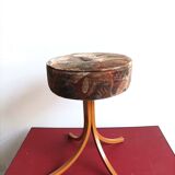 Lacquered metal stool with vintage velvet seat