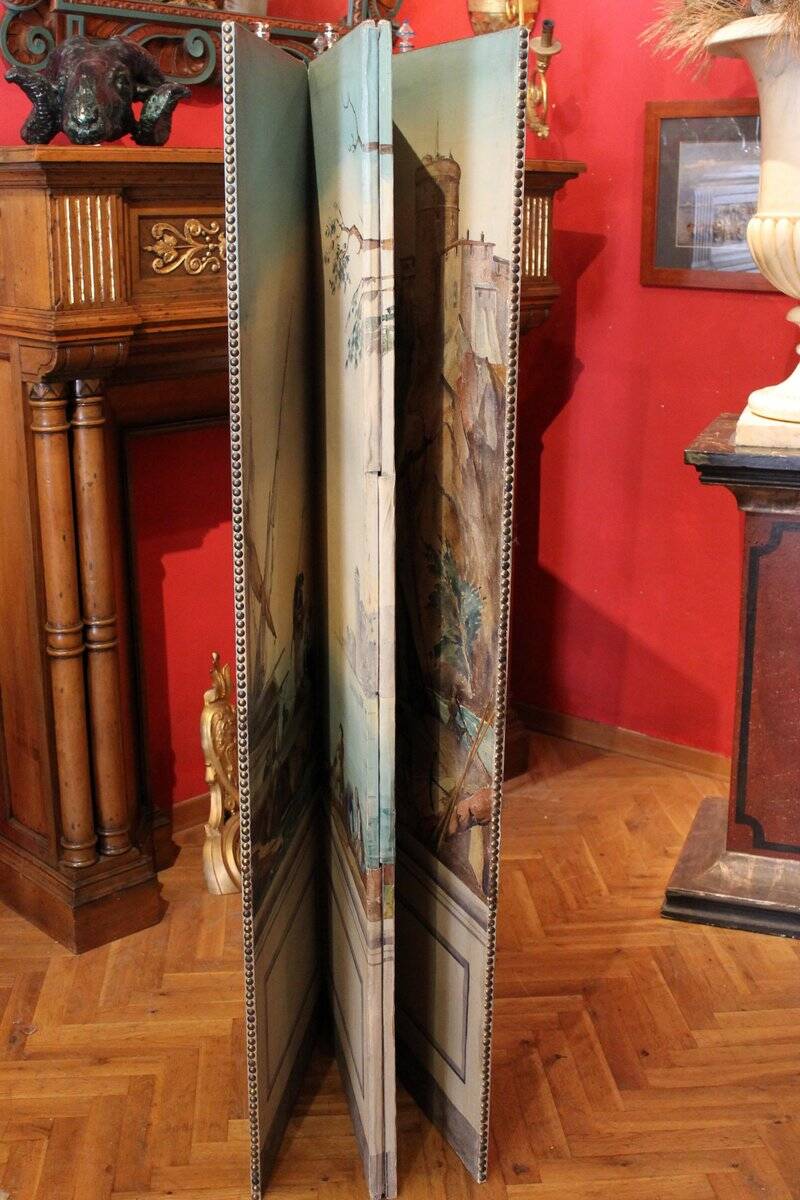 Early 20th Century French Tempera on Canvas Folding Screen with Seascape View