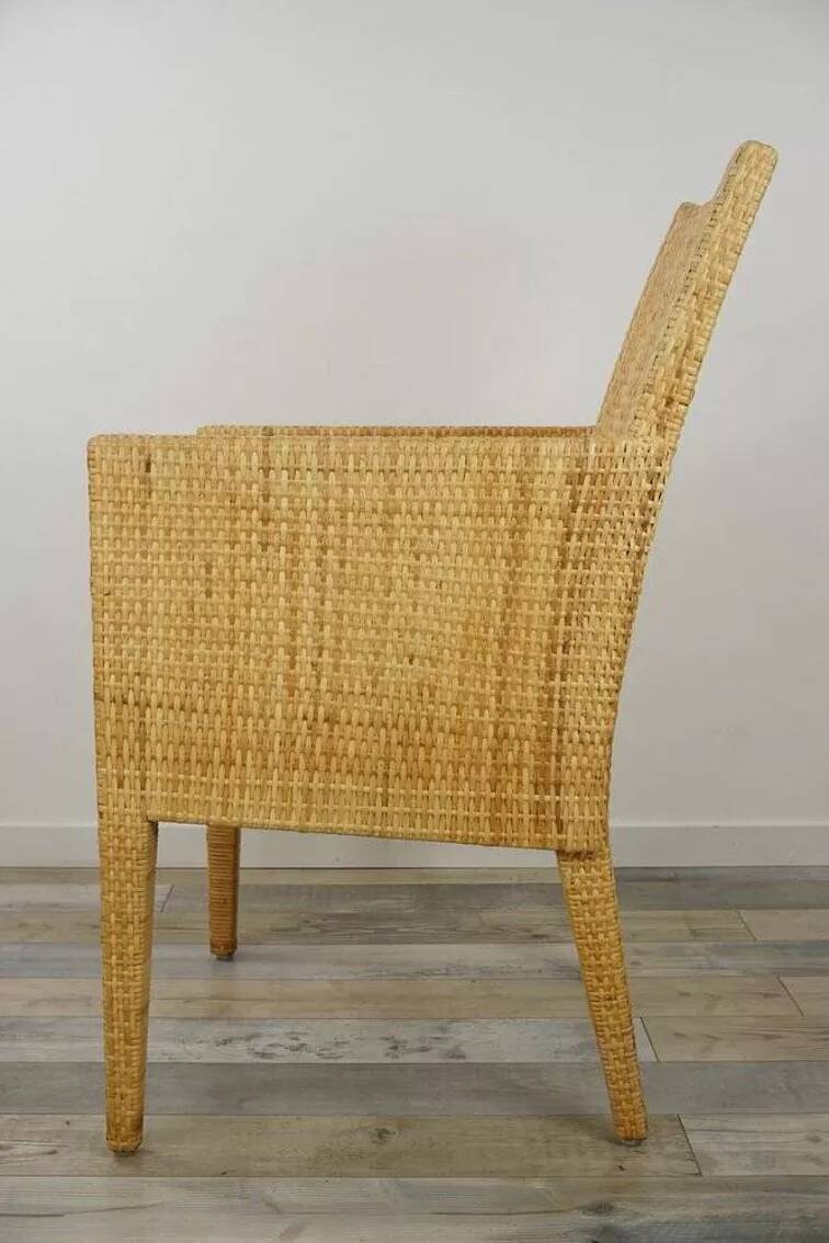 Bridge-style armchair in wood and woven rattan