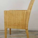 Bridge-style armchair in wood and woven rattan