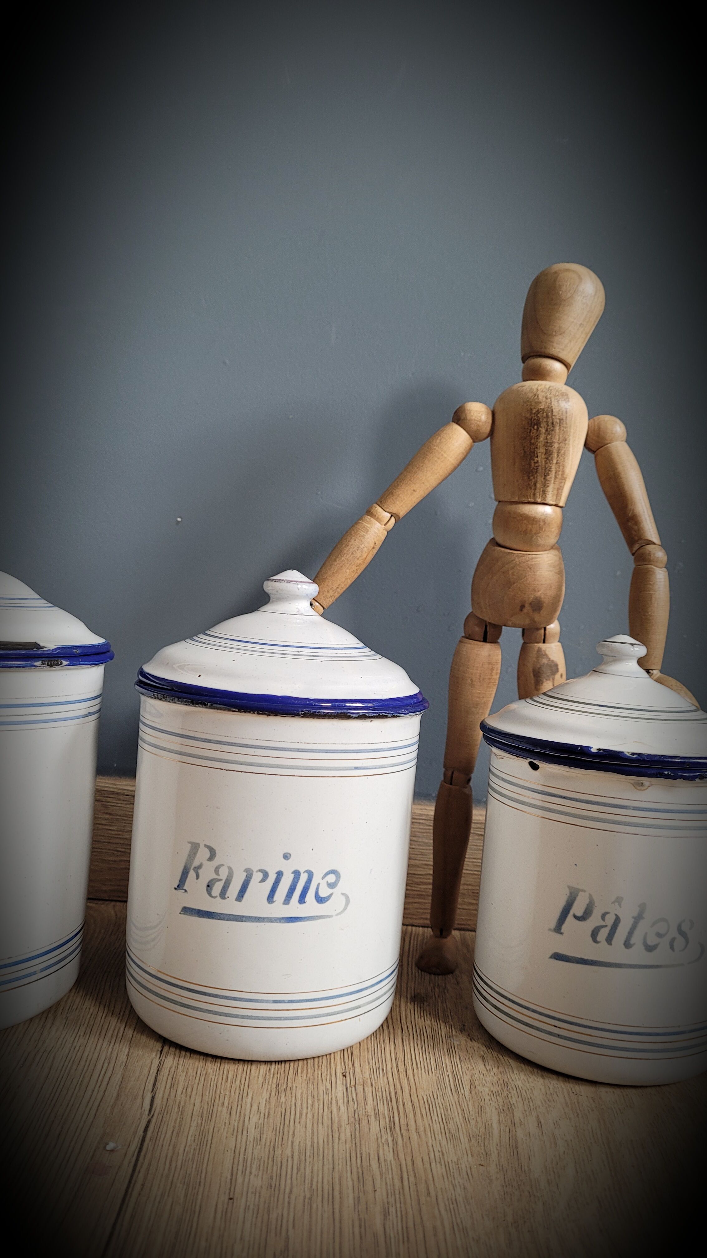 Set 5 pots kitchen white and blue